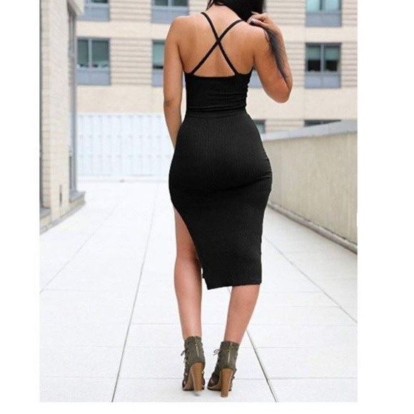 BodyCon Little Black Dress Criss-Cross Back Small - Picture 3 of 3